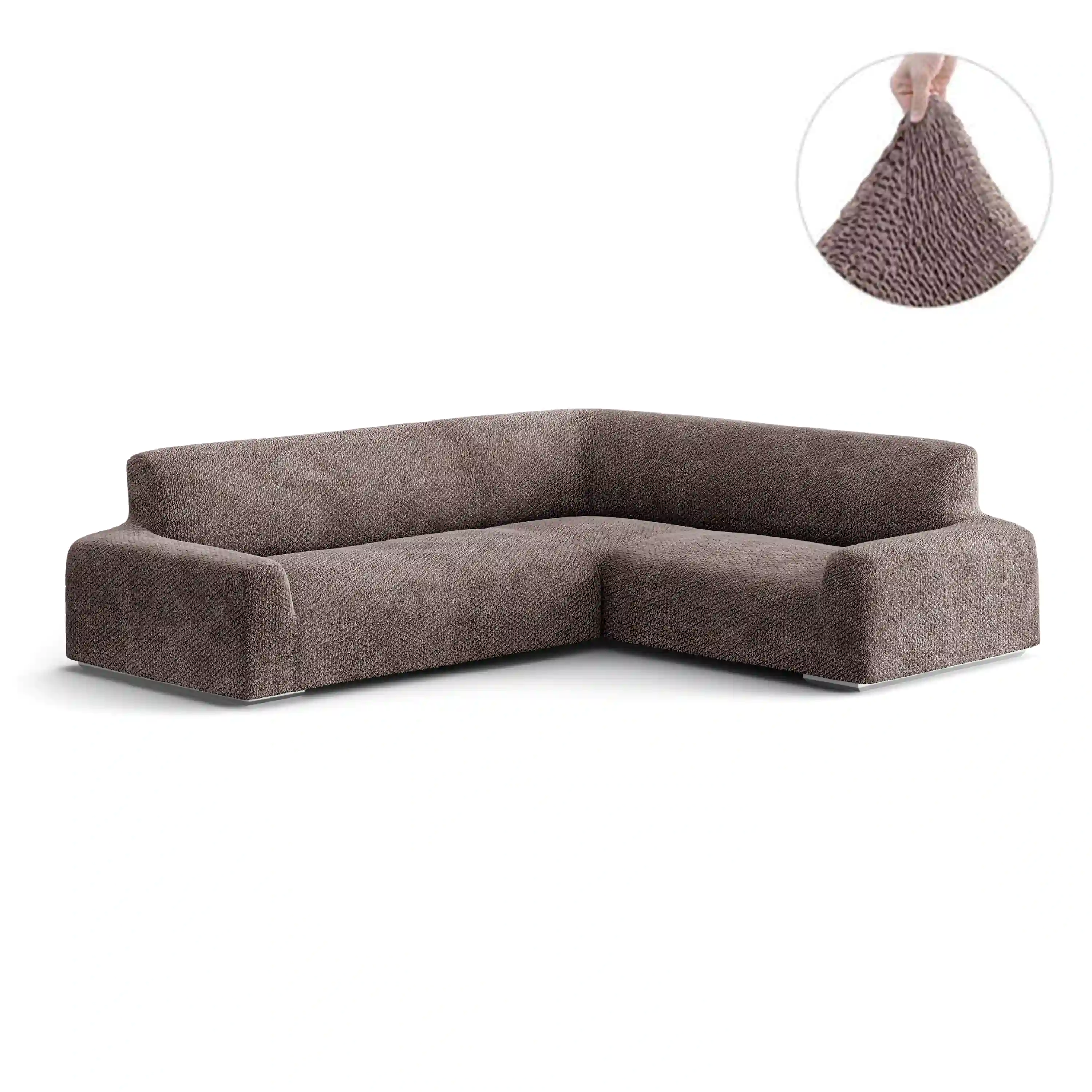 Corner Sofa Cover - Brown, Velvet Collection